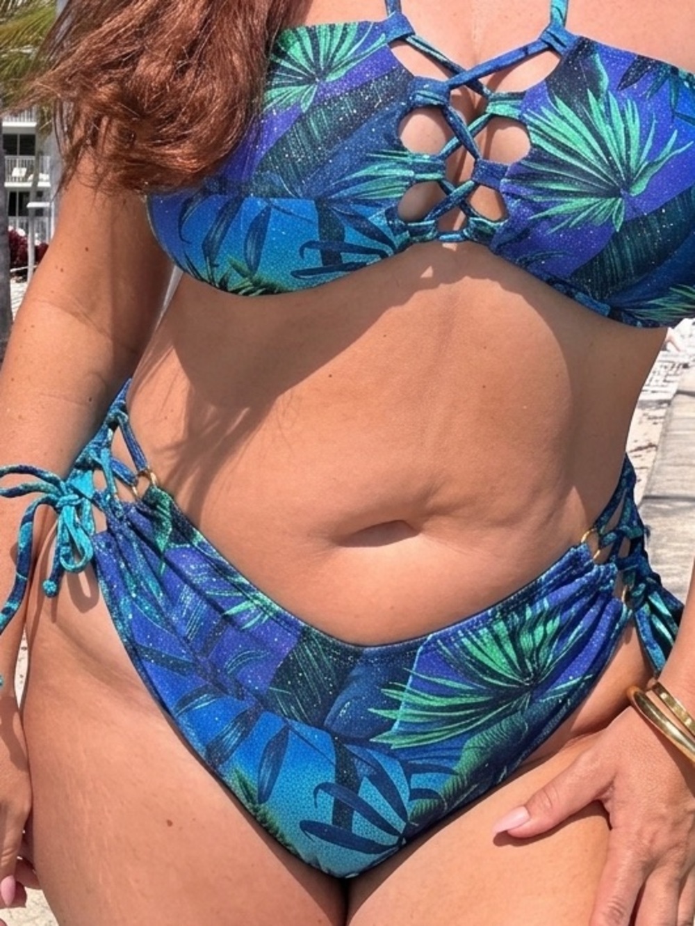 Curvy Beach Blue Hawaiian Print Side Tie Luxury Plus Size Bikini 4X BOTTOMS ONLY